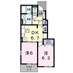 JR長崎本線 吉野ケ里公園駅 徒歩20分の賃貸アパート 1階2DKの間取り