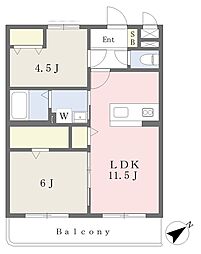 （仮称）ユーミー嬉野 2階2LDKの間取り