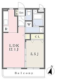 （仮称）ユーミー中原　Ａ棟 2階1LDKの間取り