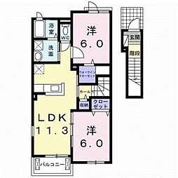サンライフ上峰III 2階2LDKの間取り