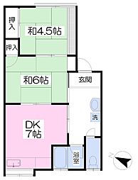 山口ハイツ 2DKの間取図画像