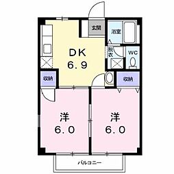 第2龍球園ハイツ 2DKの間取図画像