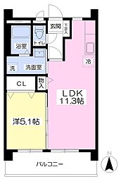 アウラス元町 1LDKの間取図画像