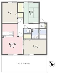 サンビレッジ梅満B 3LDKの間取図画像