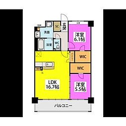 ビオネ美野島 2LDKの間取図画像