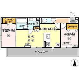(仮称)DーROOM今宿駅前1丁目 2LDKの間取図画像