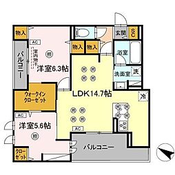 GrandValley博多 2LDKの間取図画像