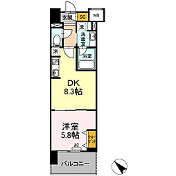 ウィスタリアレジデンス博多 1DKの間取図画像