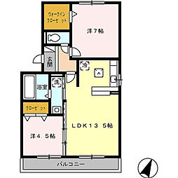 パルトネール伊都B 2LDKの間取図画像