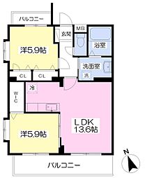 サンカルロ城西 2LDKの間取図画像