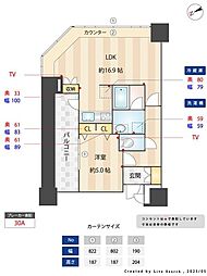 KDXレジデンス大濠ハーバービュータワー 1LDKの間取図画像