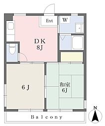 パークサイド新室見 2DKの間取図画像
