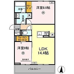リヴィエール友丘 2LDKの間取図画像