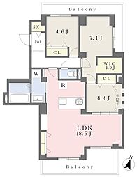 ブランキューブ西新 3LDKの間取図画像