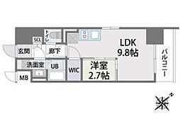 ラクラス博多2 1LDKの間取図画像