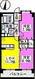 ウエストキーファー2 2LDKの間取図画像