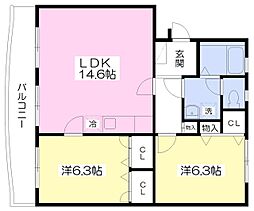 大神レジデンス 2LDKの間取図画像