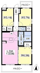 クレシア藤崎 3LDKの間取図画像