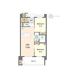 S-RESIDENCE愛宕SOUTH 2LDKの間取図画像