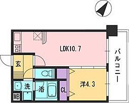 コンダクト福岡東 1LDKの間取図画像