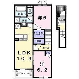 ニューライズ苅田　I 2階2LDKの間取り
