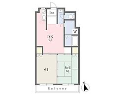 苅田グリーンマンション 5階2DKの間取り