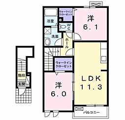 パークアベニューI 2階2LDKの間取り