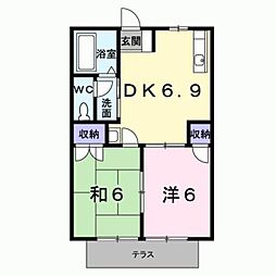 スカイハイツ木屋瀬 2DKの間取図画像