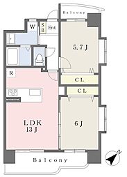 グレース上富野 2LDKの間取図画像