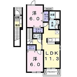 サンパティーク・メゾンC 2LDKの間取図画像