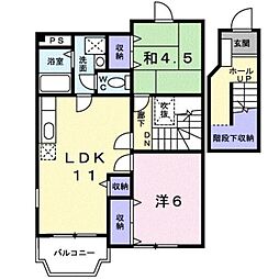 ニューロイヤル1番館 2階2LDKの間取り