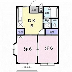 ピースフルハイツ 2階2DKの間取り