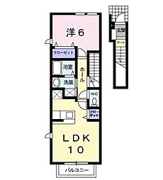 プラシード江津Ａ 2階1LDKの間取り