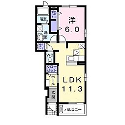サンヒルズ弐番館 1階1LDKの間取り