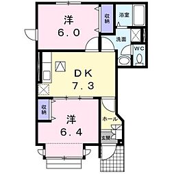 エスペランサ21 1階2DKの間取り