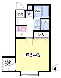ビューティーヒル 3階1Kの間取り