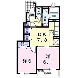 クレールコート　参番館 1階2DKの間取り