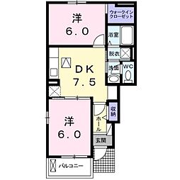 エクセレント・ティアラ 1階2DKの間取り