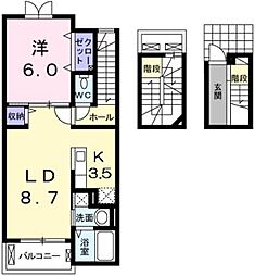 ピュアハイツ 3階1LDKの間取り