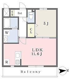熊本市電A系統 田崎橋駅 徒歩23分の賃貸マンション 1階1LDKの間取り