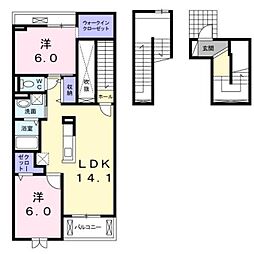 JR鹿児島本線 富合駅 6.6kmの賃貸アパート 3階2LDKの間取り