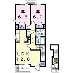 JR豊肥本線 竜田口駅 徒歩34分の賃貸アパート 2階2LDKの間取り