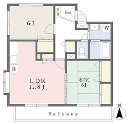 グランディールくまなん 2階2LDKの間取り