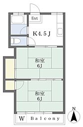 グリーンハイツ 2階2Kの間取り