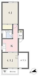 ヒューチャーハイム滝山 2階2Kの間取り