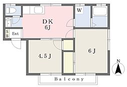 ハウスコヤマ 2階2DKの間取り