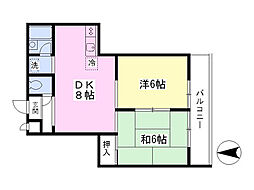 カーサデ16 202 2階2DKの間取り