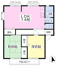 サンビレッジ光が丘Ｂ棟 2階2LDKの間取り