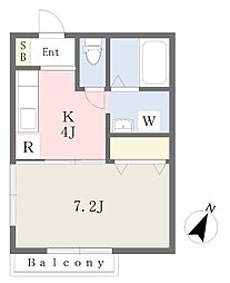 ウイステリア大泉 207 2階1Kの間取り