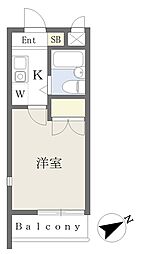 ハナレイ小田原 1Kの間取図画像